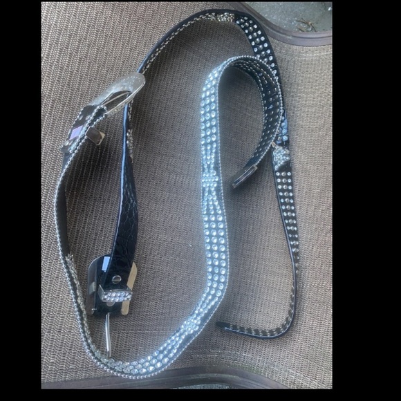 Accessories - Lot of 2 Women’s L Rhinestone Black bling belts concert punk rocker buckle nice